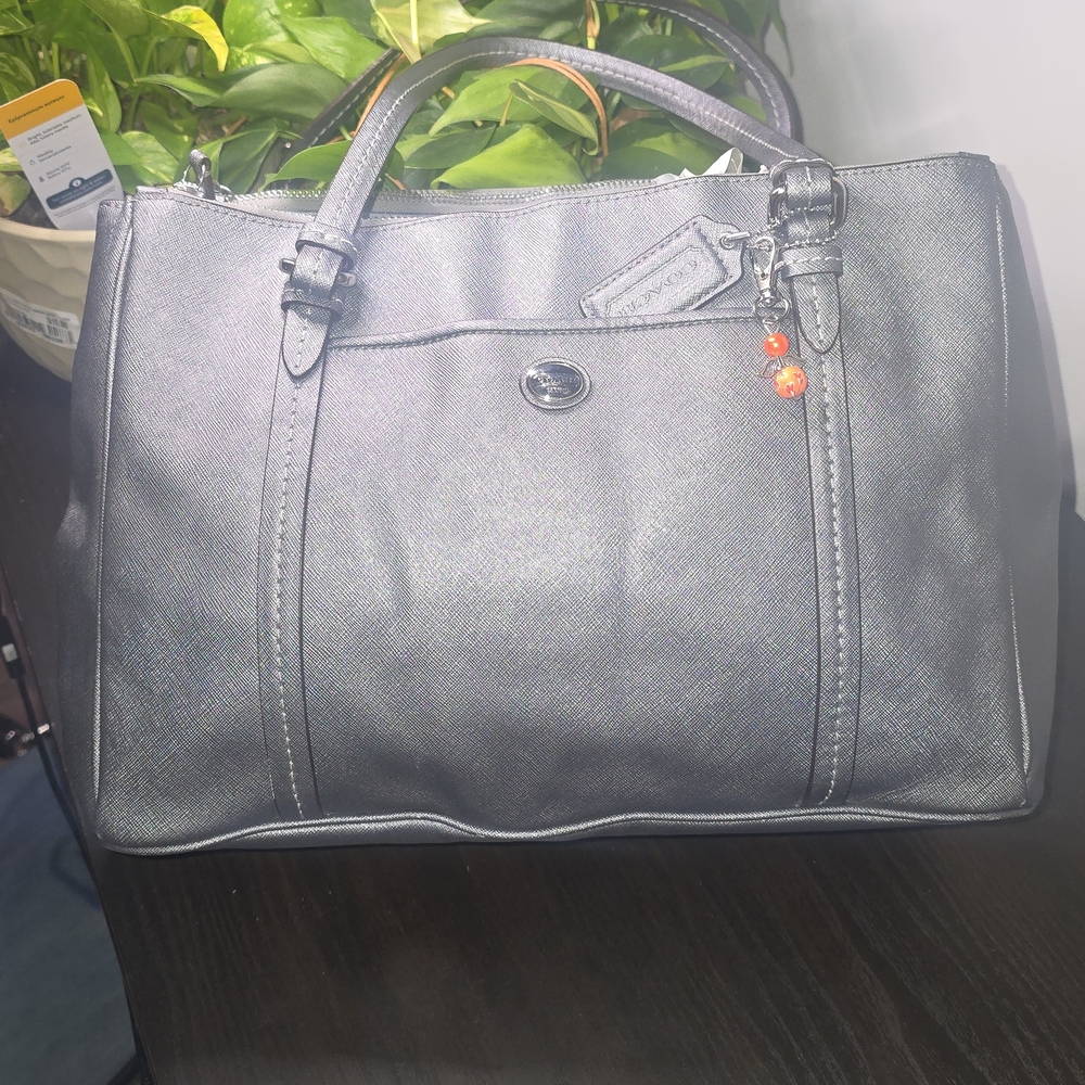 Coach Black Textured Leather Tote with Charm